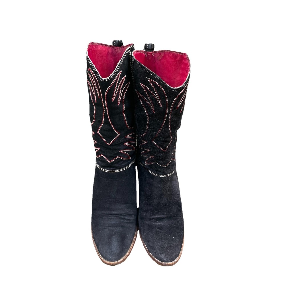VTG Women's Cowboy Boots High Heel Size 8 Black Colorful Stitching‎ Size 9